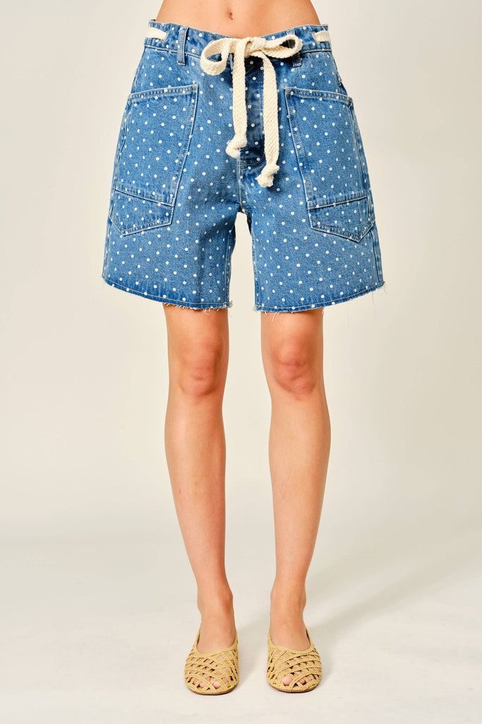 Polka Dot Barrel Denim Shorts