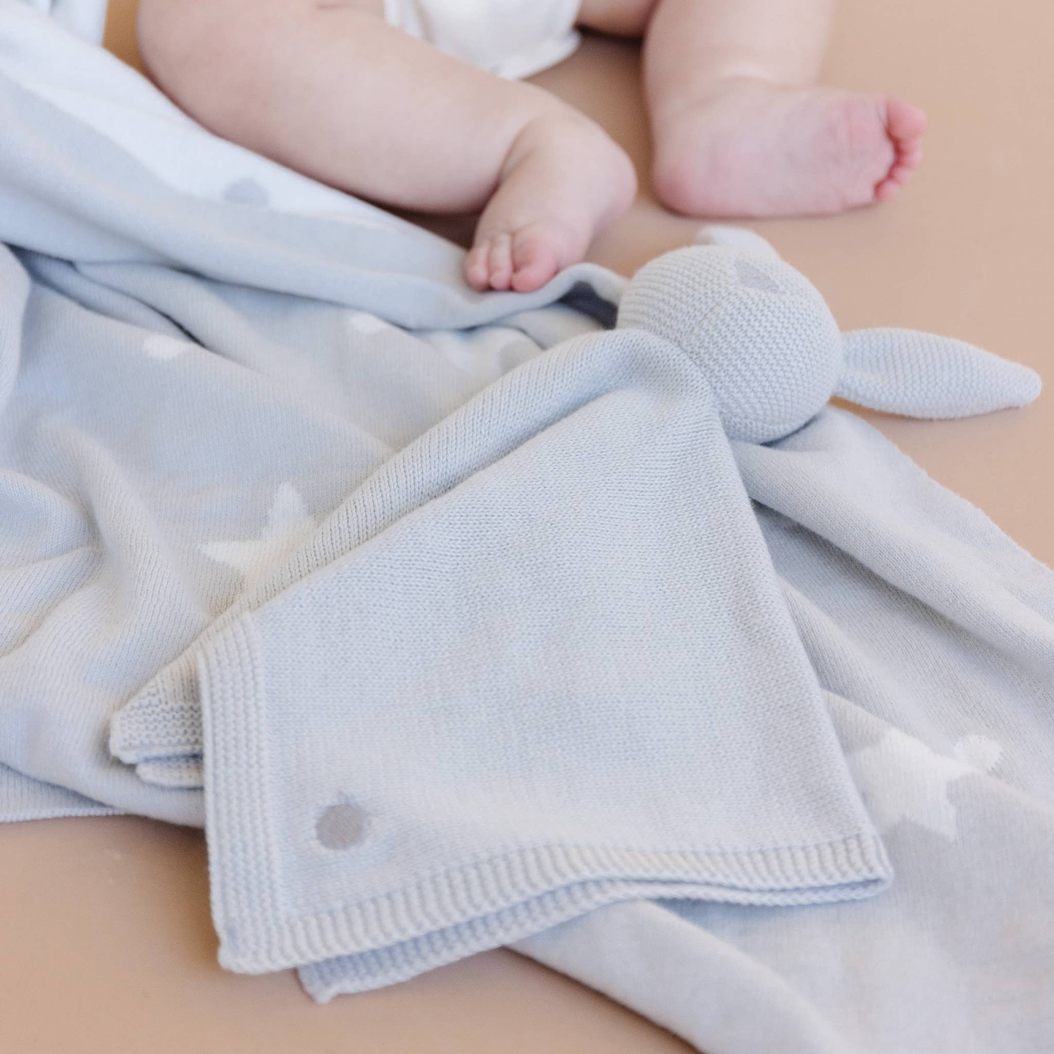 Gray Star Moon Bunny Lovey Blanket Set