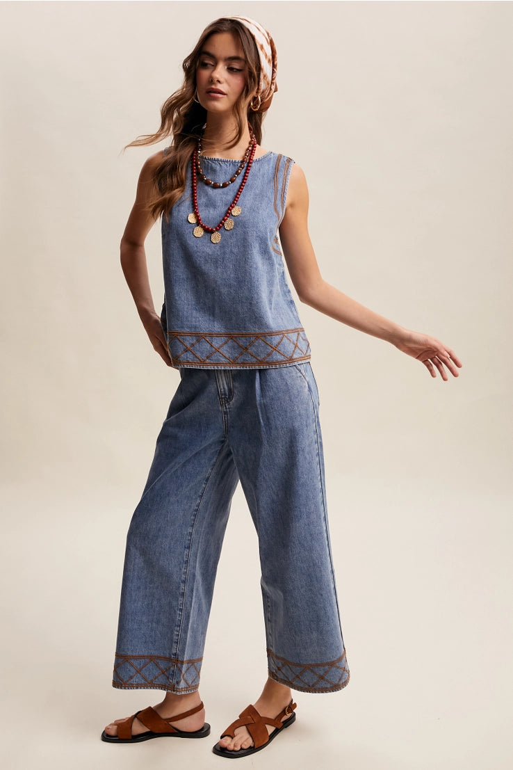 Denim Tank & Pants Set in Drift Blue