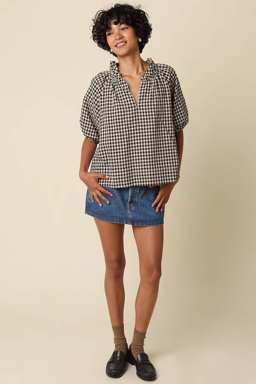 Alex Gingham Split Neck Blouse
