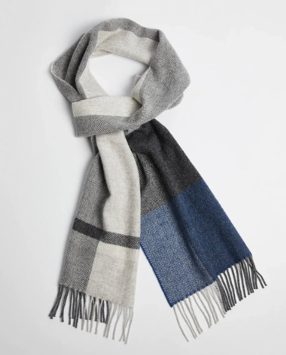 Navy Block Stripe Lambswool Scarf