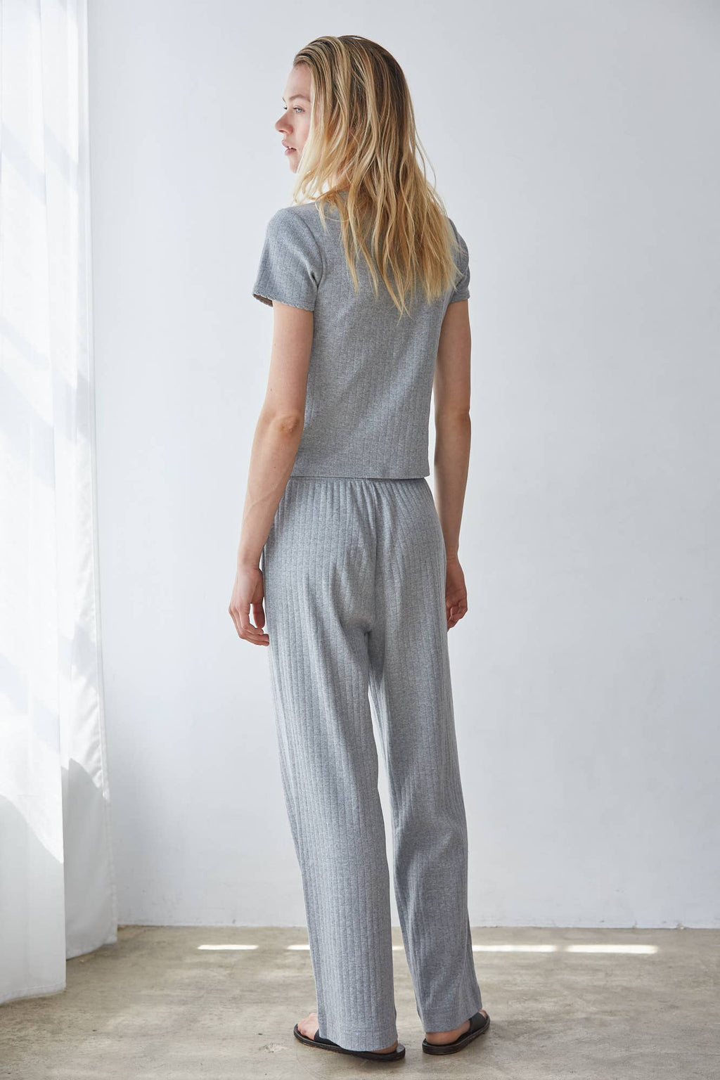 Pointelle Top in Heather Grey