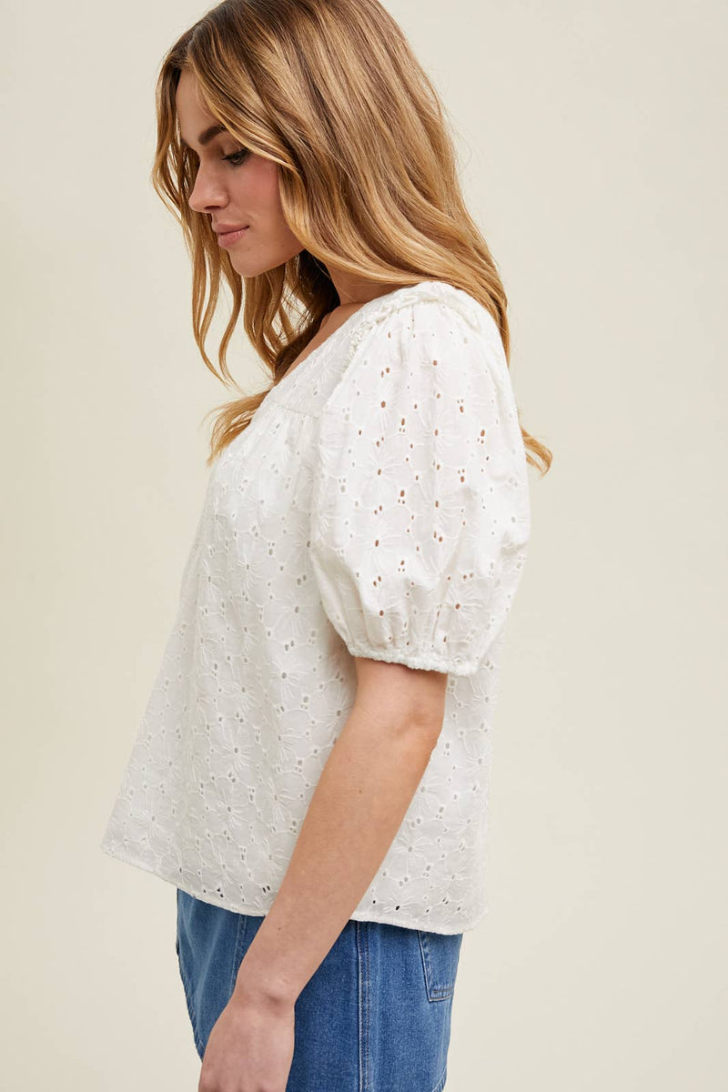 Eyelet Puff Sleeve Top
