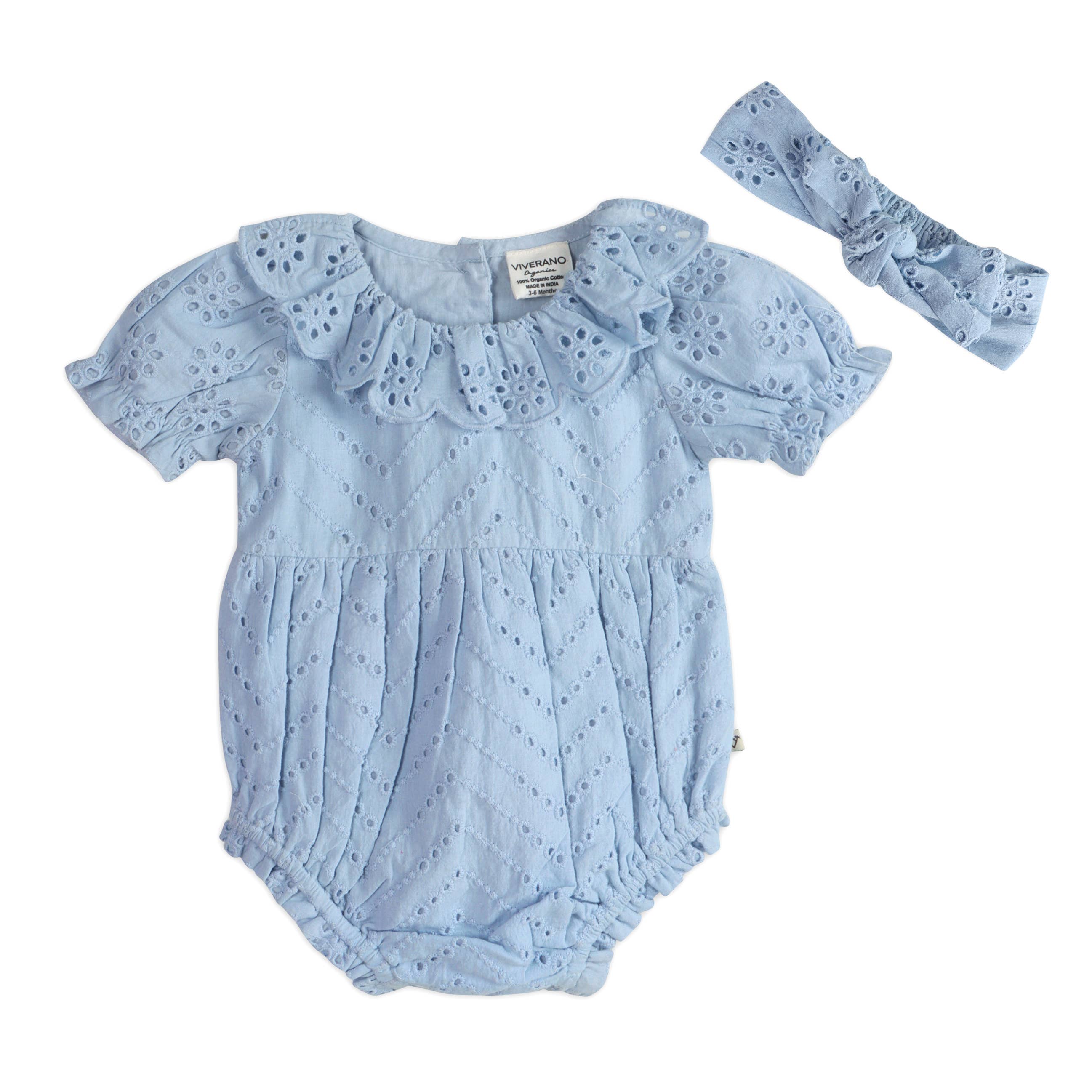 Naxos S Schiffli Baby Romper + Headband Set
