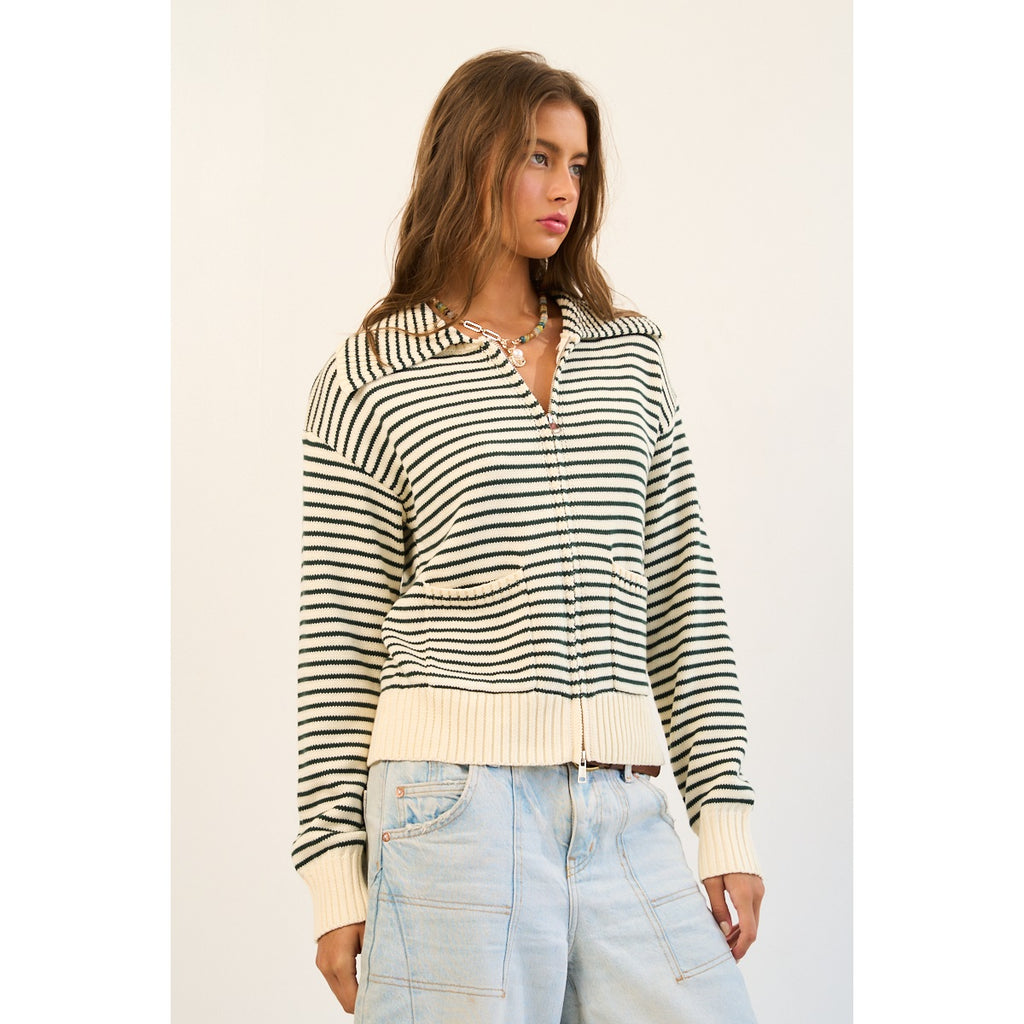 Striped Zip-Up Sweater