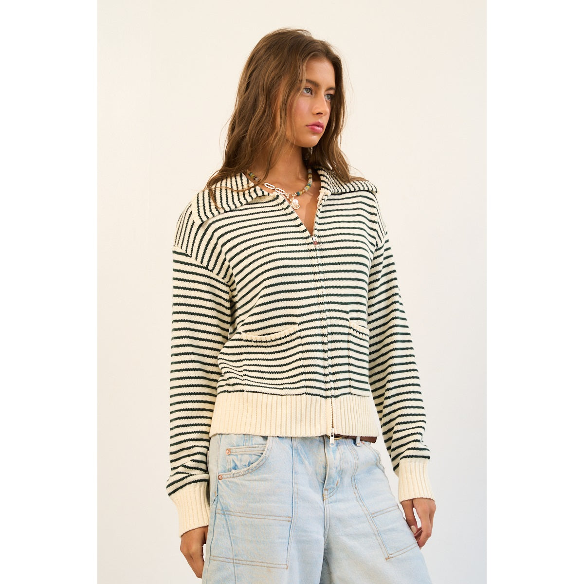 Striped Zip-Up Sweater
