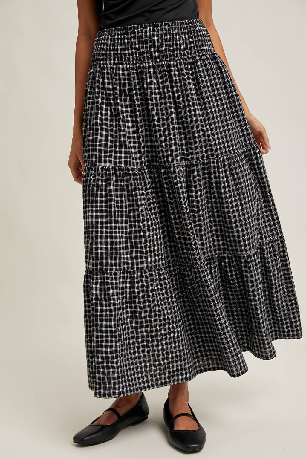Plaid Tiered Midi Skirt