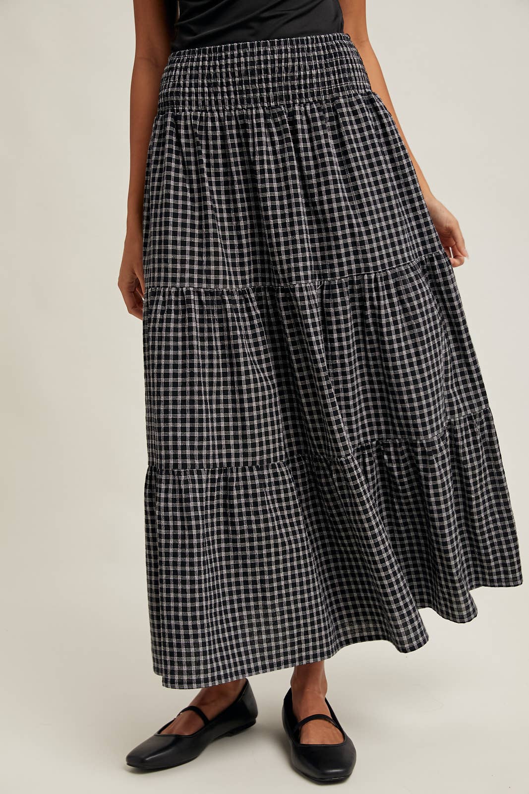 Plaid Tiered Midi Skirt