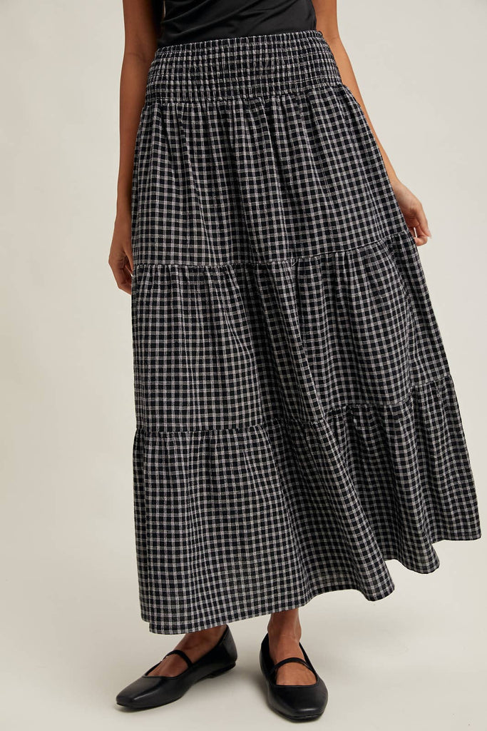 Plaid Tiered Midi Skirt