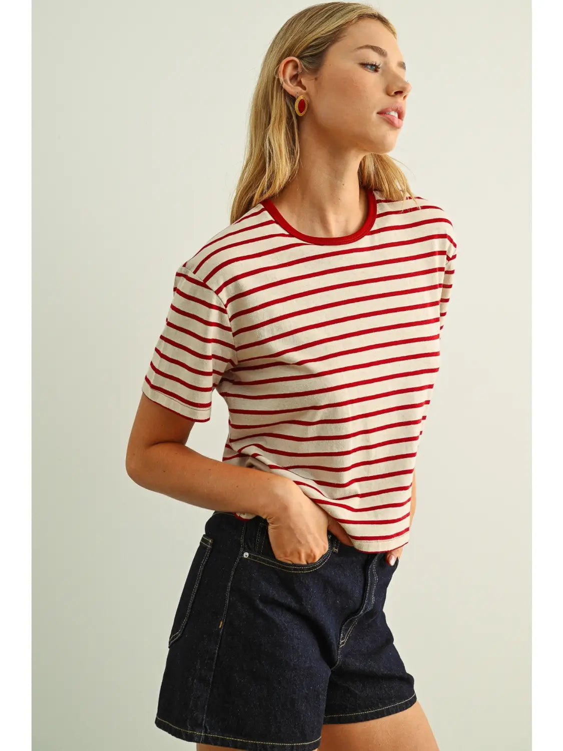 Essential Stripe Ringer Tee in Red