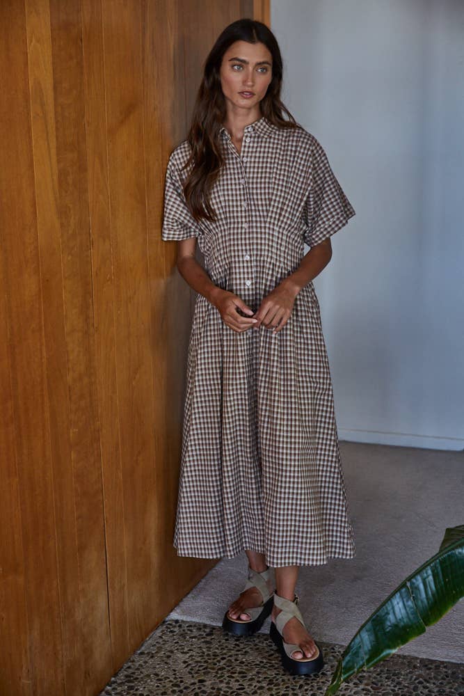 Gingham Print Button Down Dress