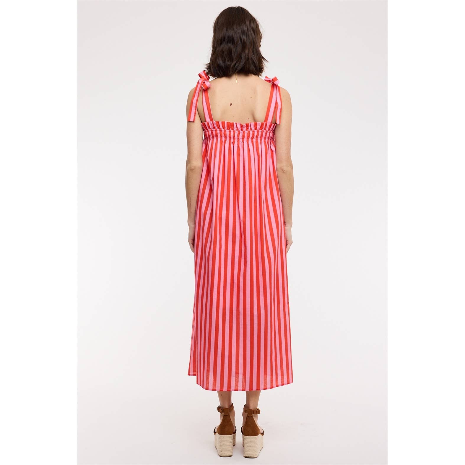 Striped Shoulder Tie Midi Dress