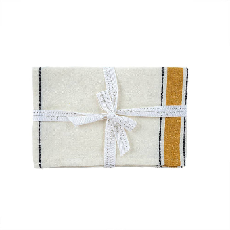 French Stripe Linen Tea Towels Yellow