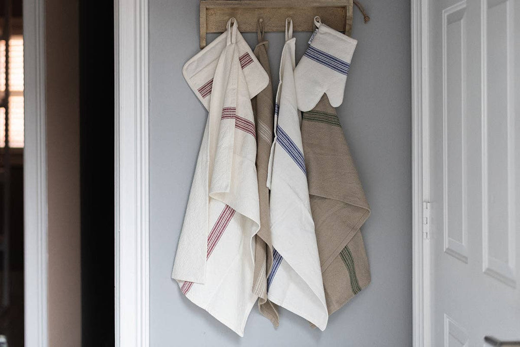 Vintage Merlot Red Stripe Kitchen Tea Towel
