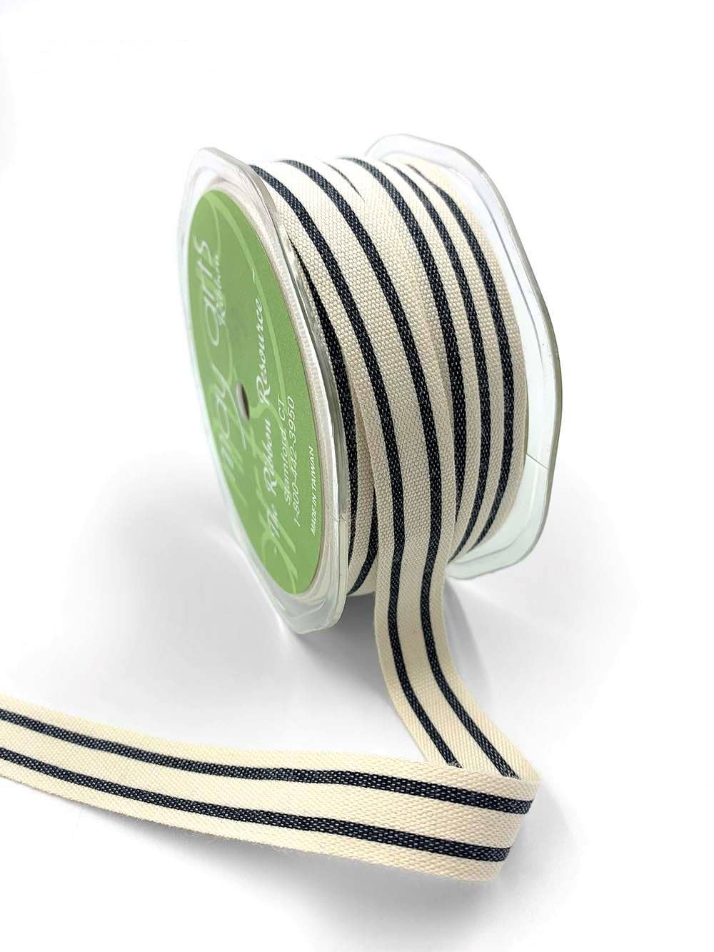 Woven Cotton Black Double Stripes Ribbon