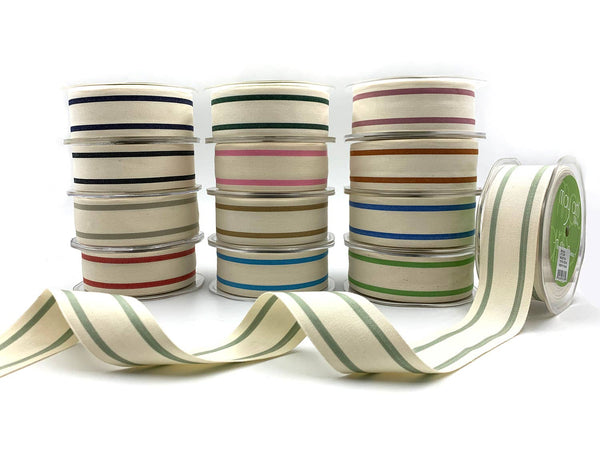 Woven Cotton Bright Blue Double Stripes Ribbon