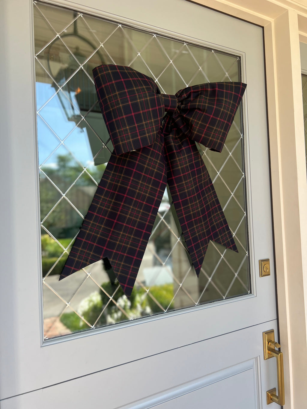Navy Blue Plaid Bow