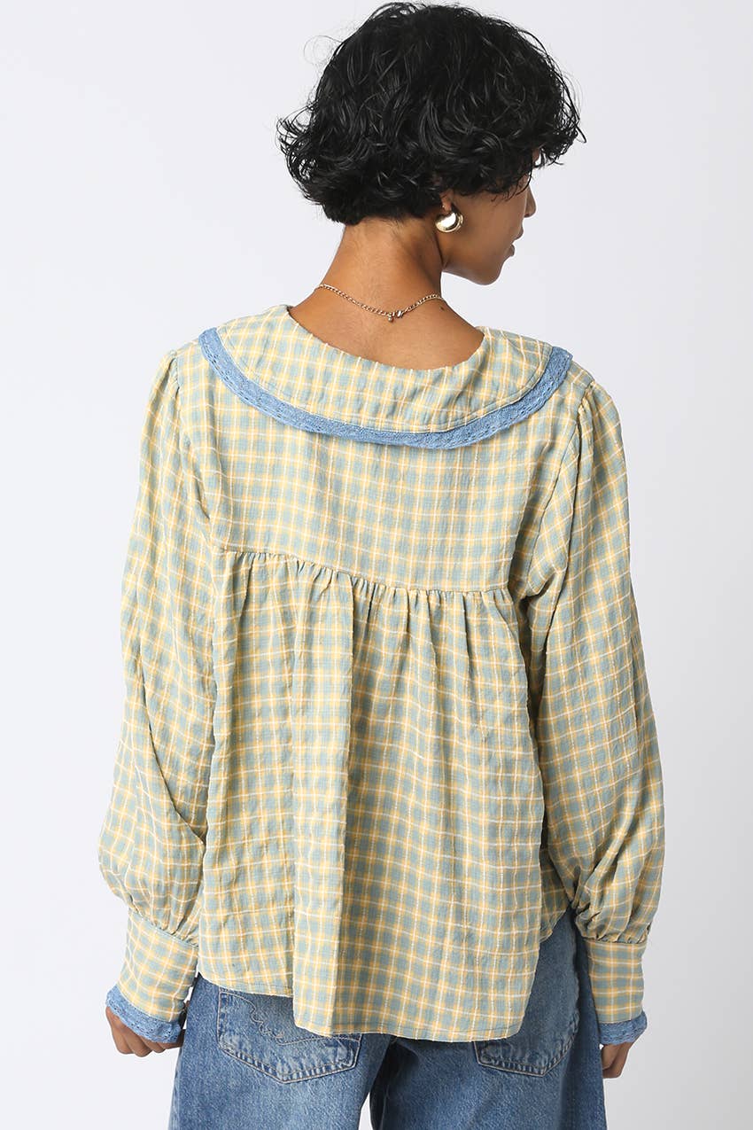 Alexis Plaid Blouse: Blue Yellow
