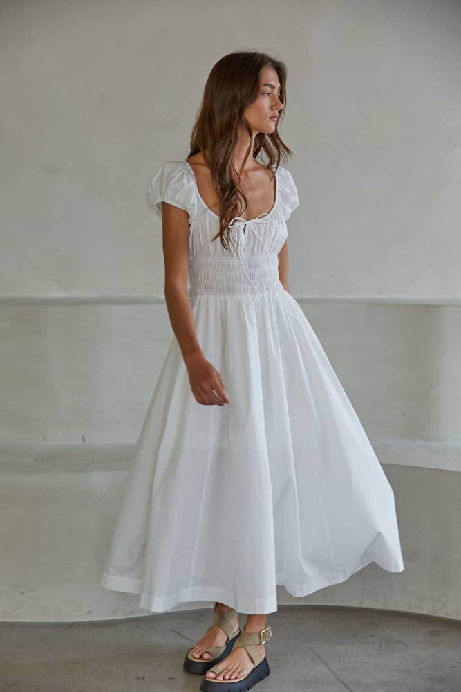 Cap Sleeve Smocked Waist Midi Dress