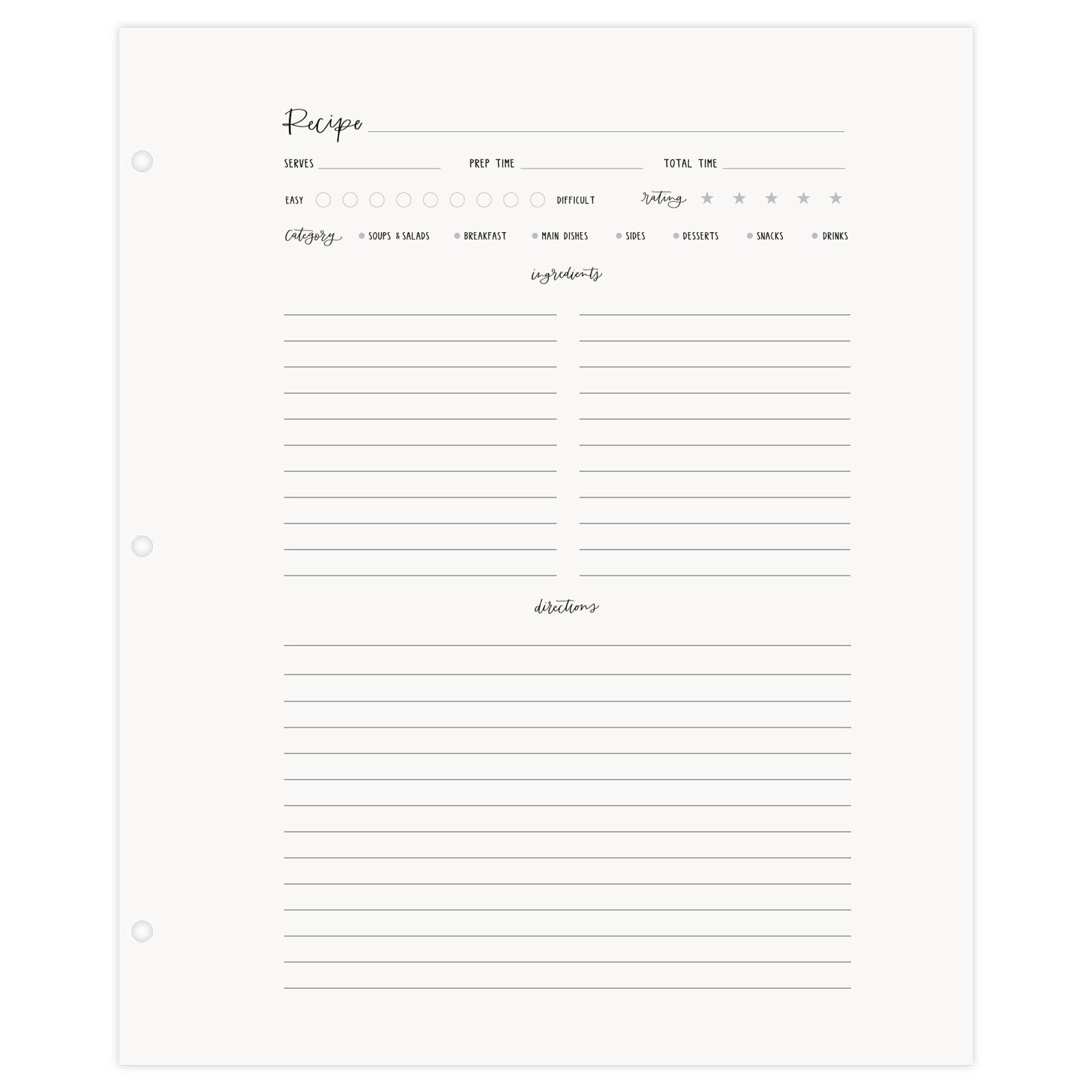 Large Recipe Page Set