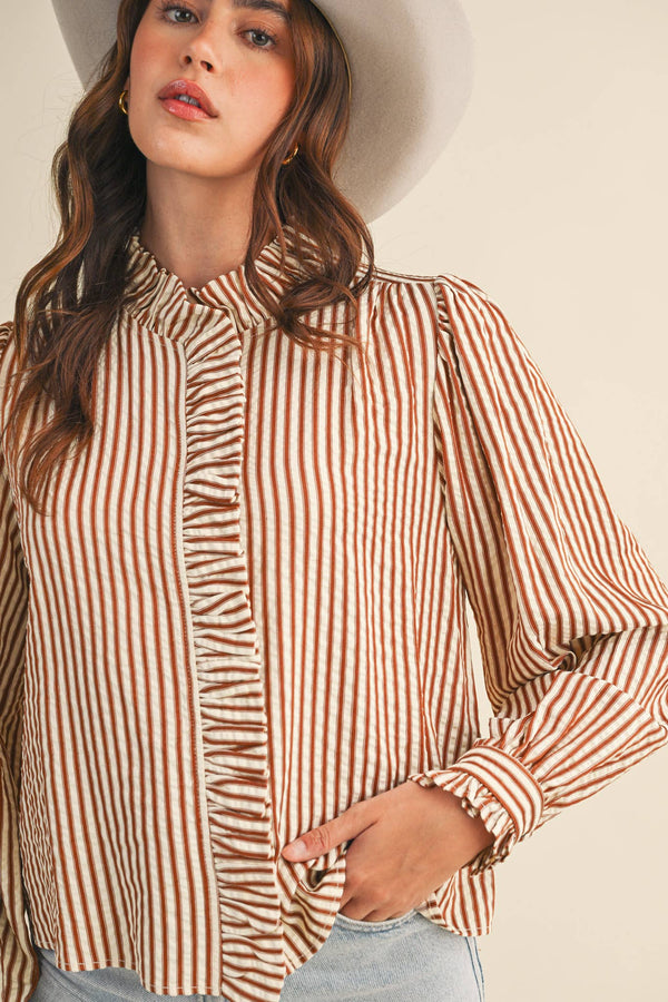 Striped Ruffled Button Down Top