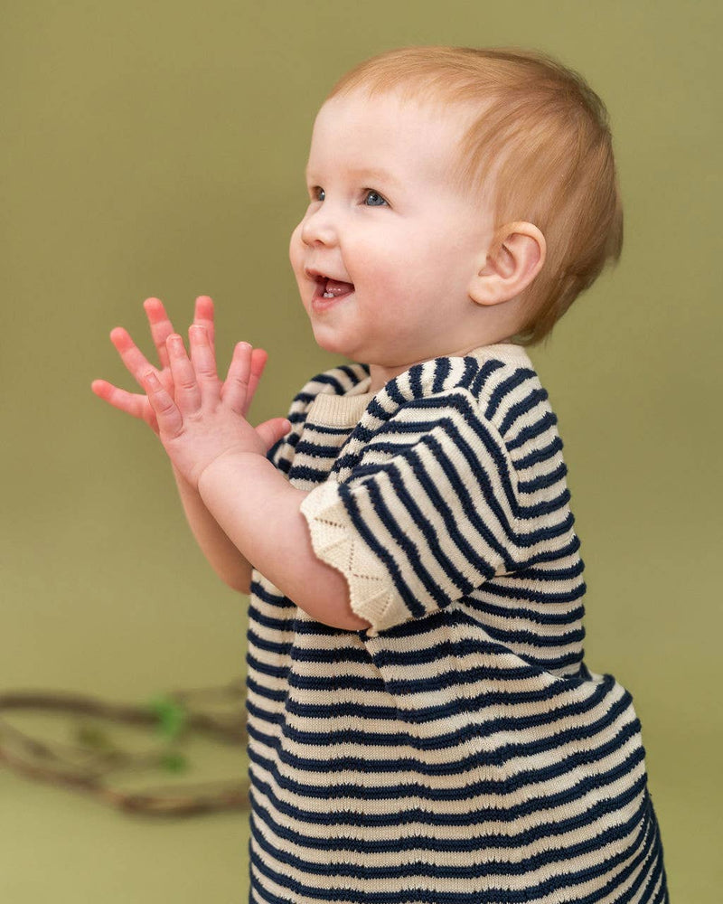Pointelle & Navy Stripe Knit Tunic Dress & Bloomer (Organic)