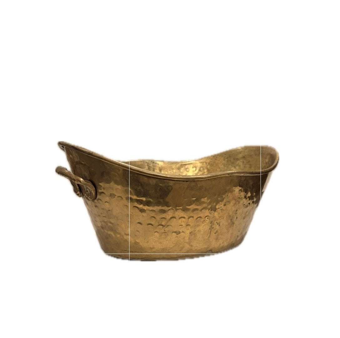 Vintage Hammered Brass Oval Planter