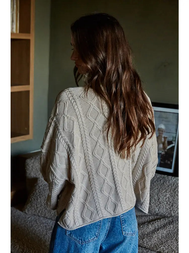 Knit Cable Pullover Sweater in Taupe