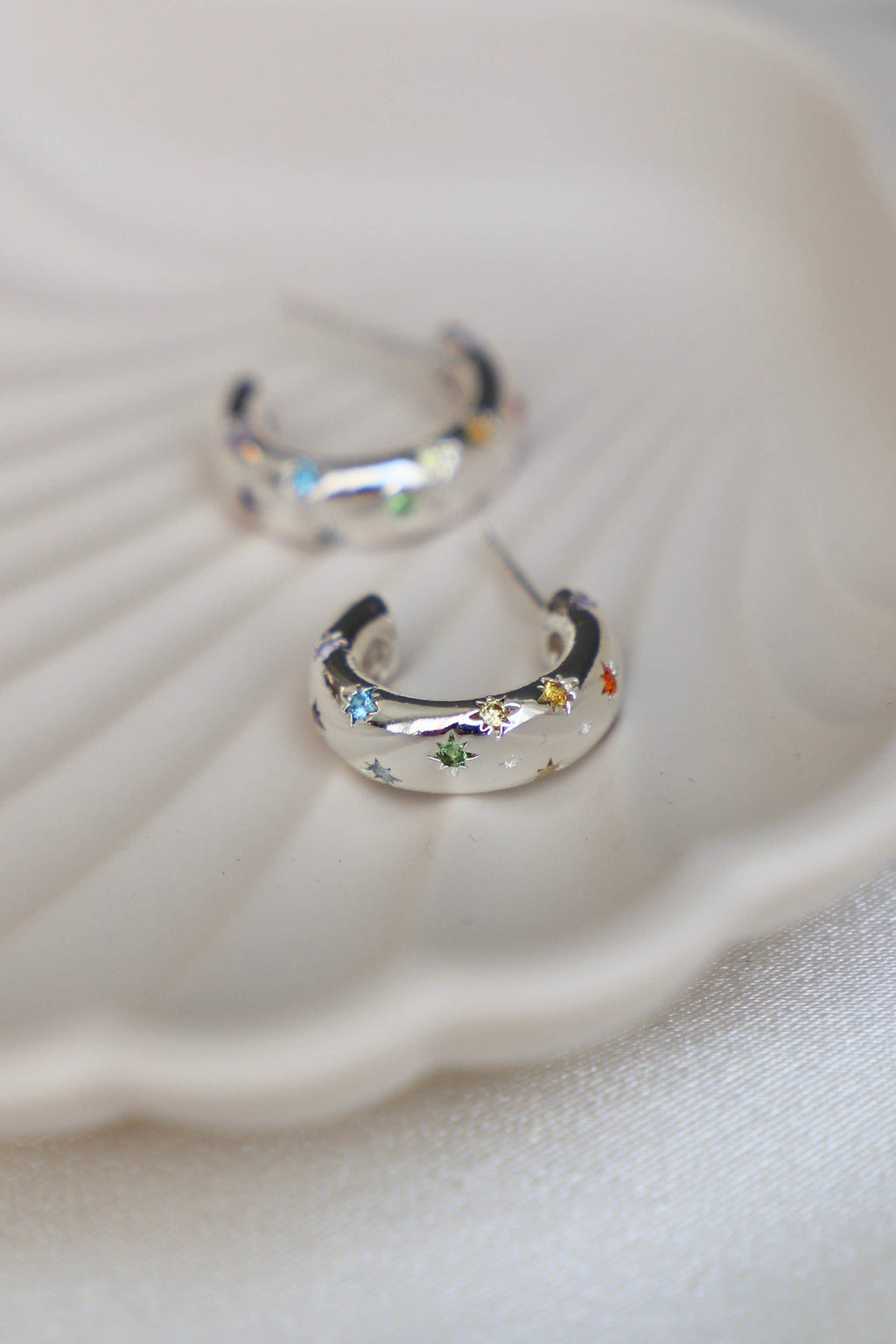 Silver Penny CZ Star Hoops