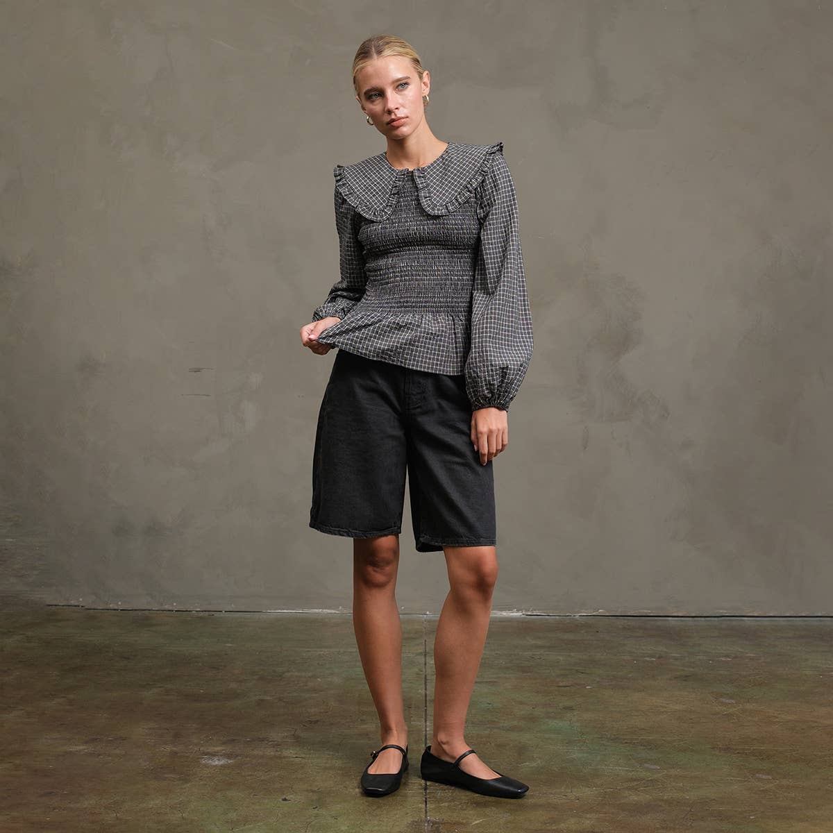 Check Blouse with Peter Pan Collar