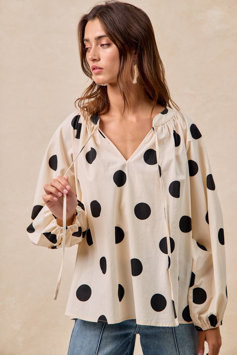 Polka Dot Exaggerated Balloon Sleeves Top