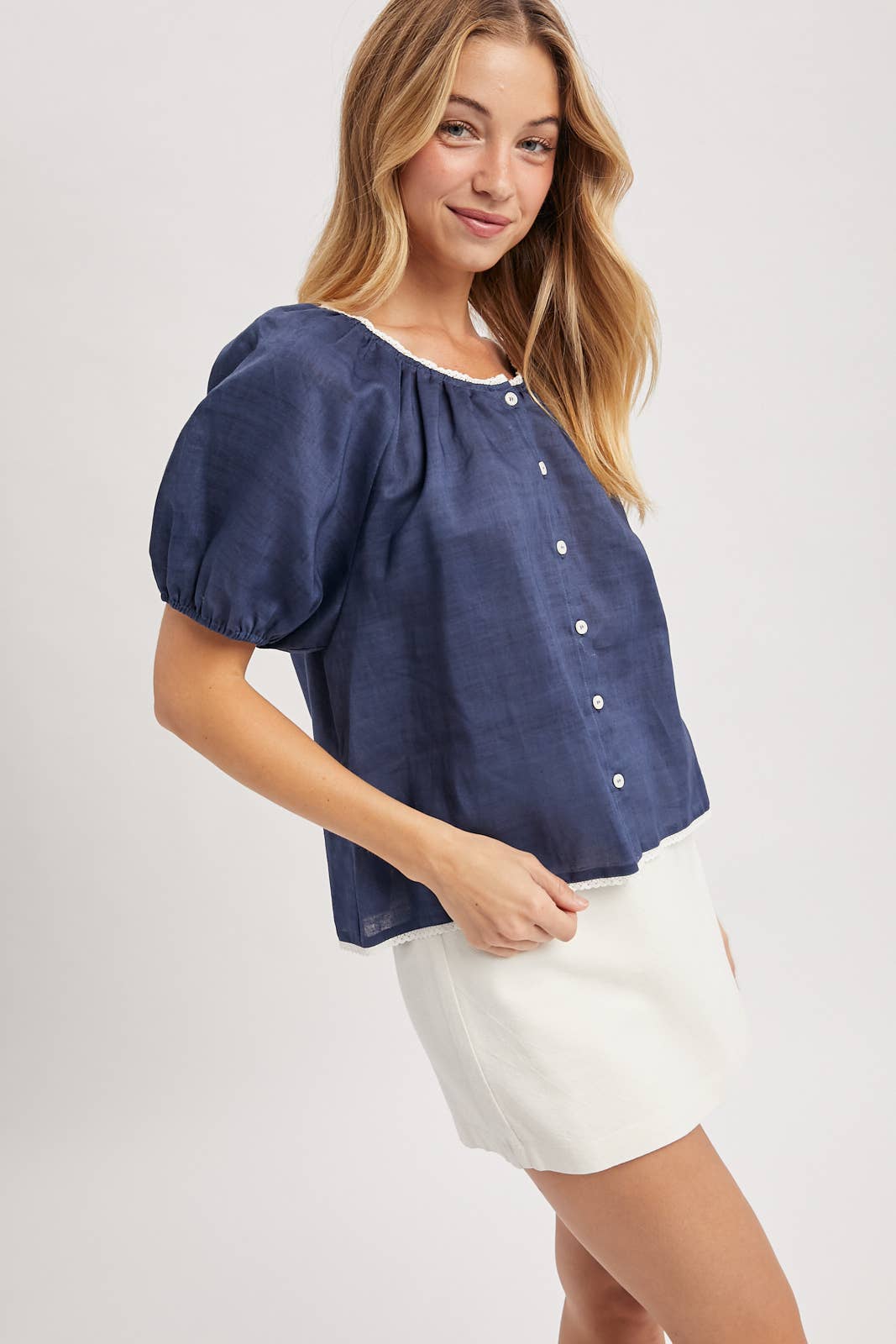Trim Detail Puff Sleeve Blouse