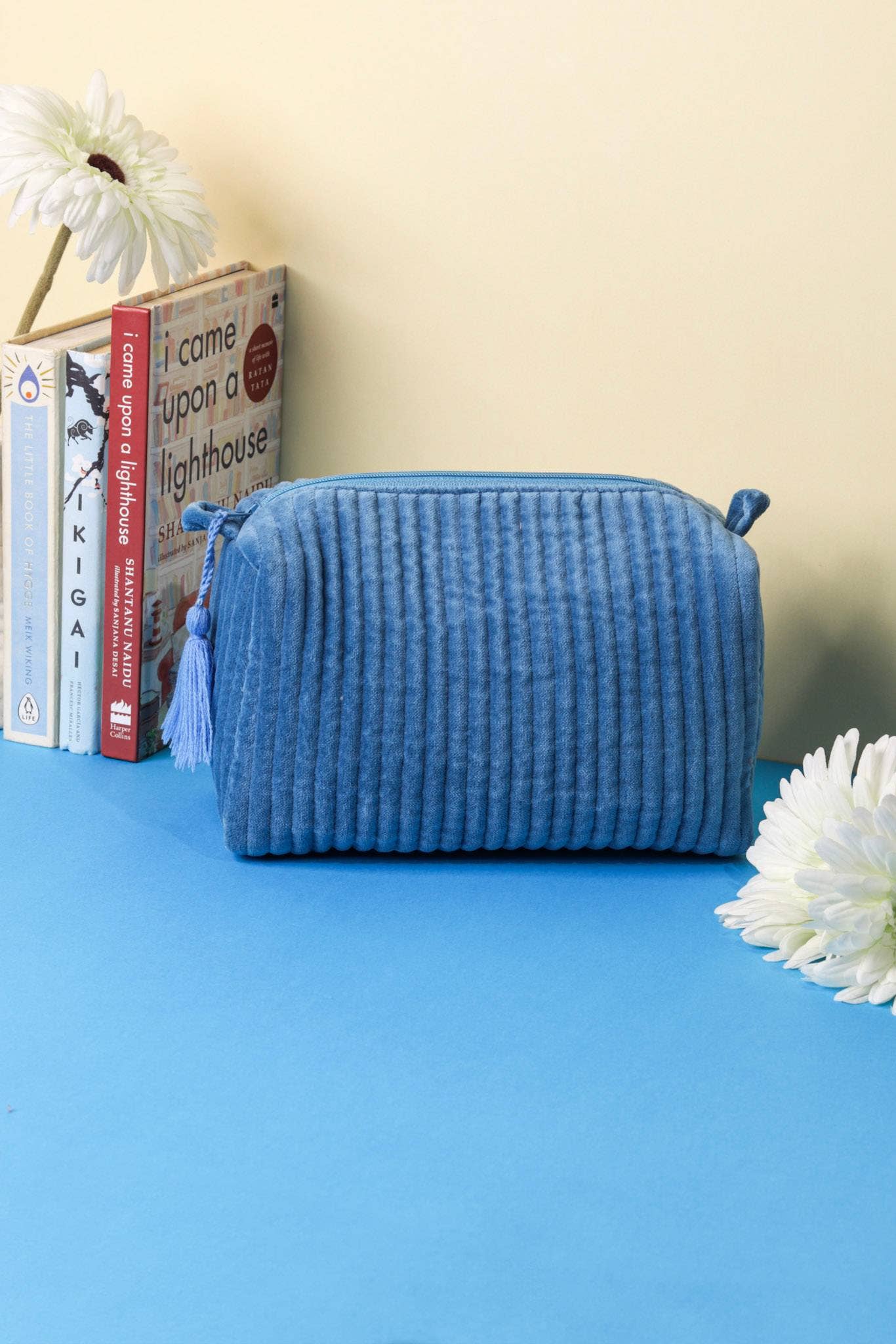 Indigo Velvet & Block Print Lined Cosmetic Pouch