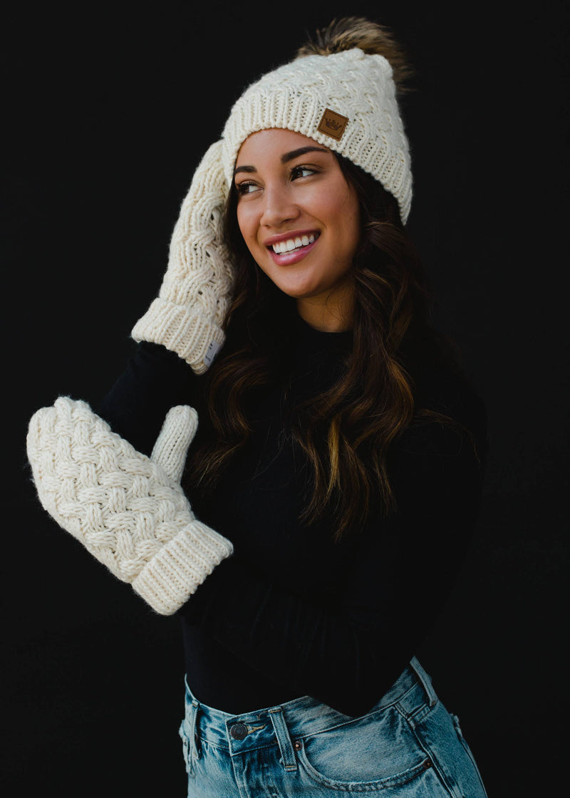 Cream Knit Pom Hat