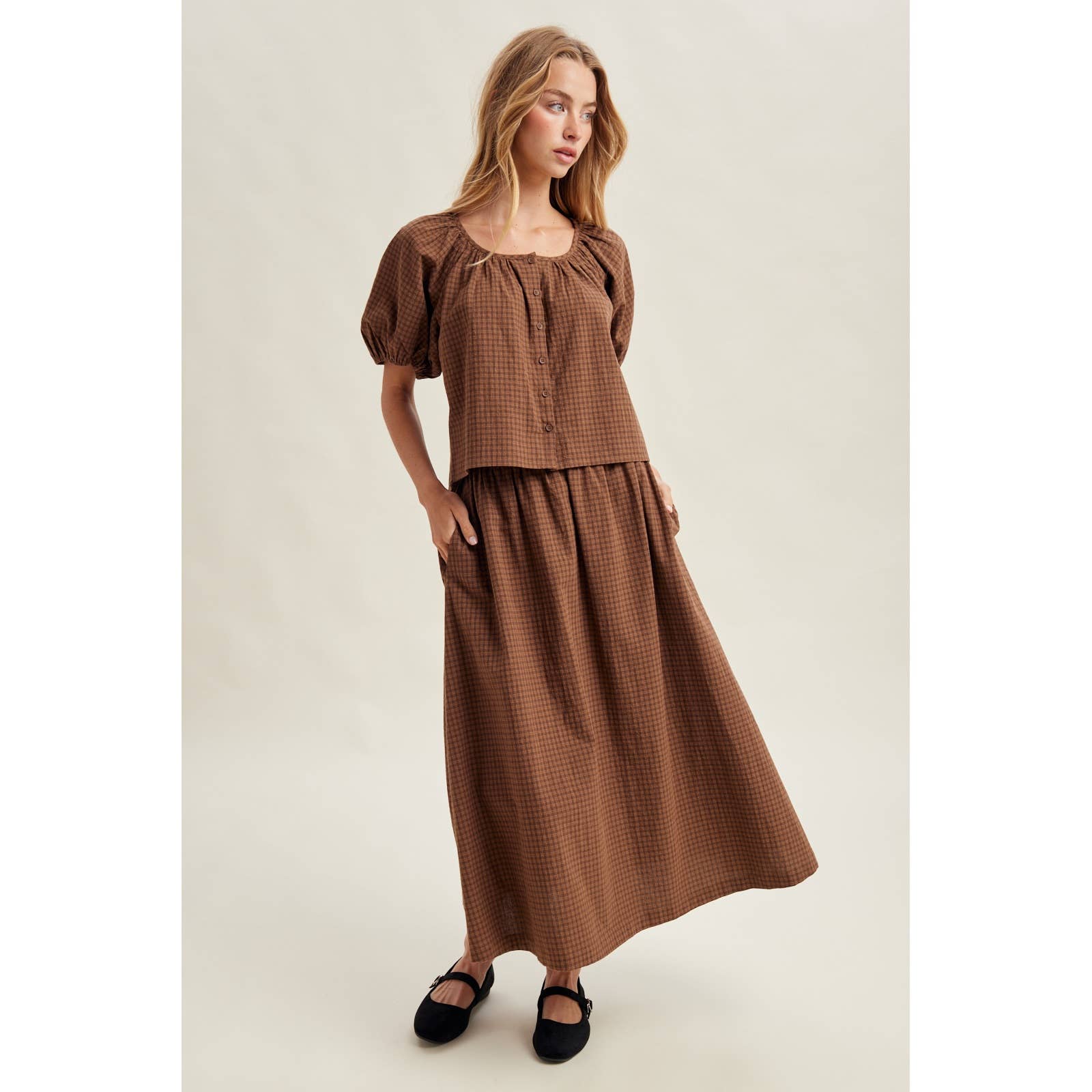 Puff Sleeve Top and Skirt Set
