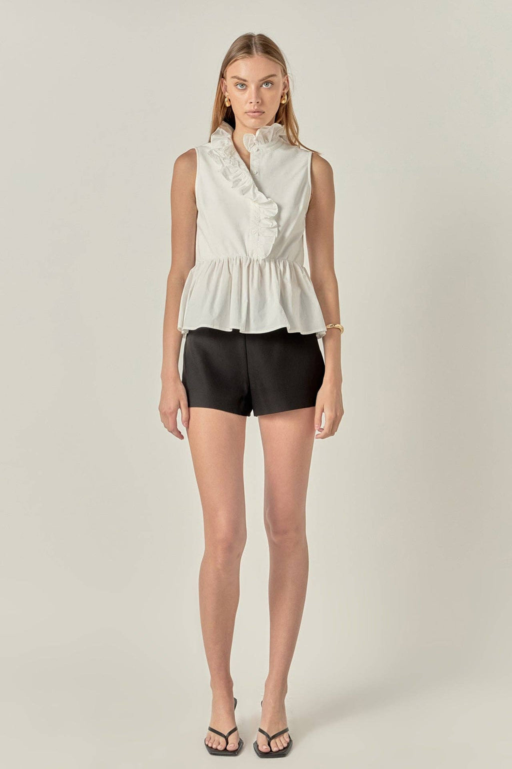 Sleeveless Ruffle Peplum Mixed Media Top
