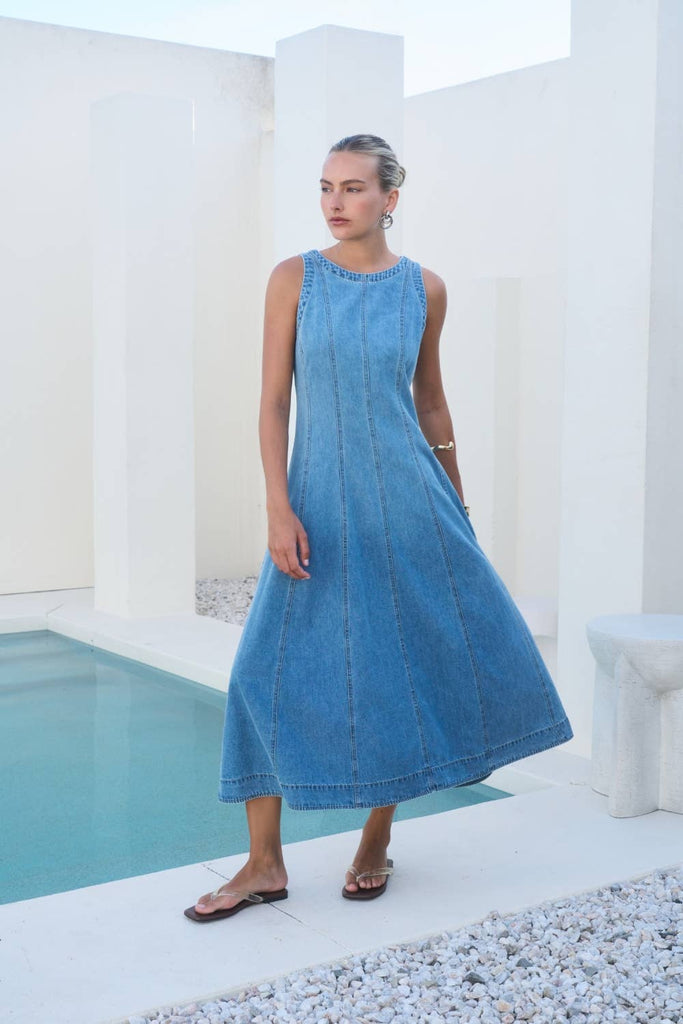 Washed Denim Midi Dress