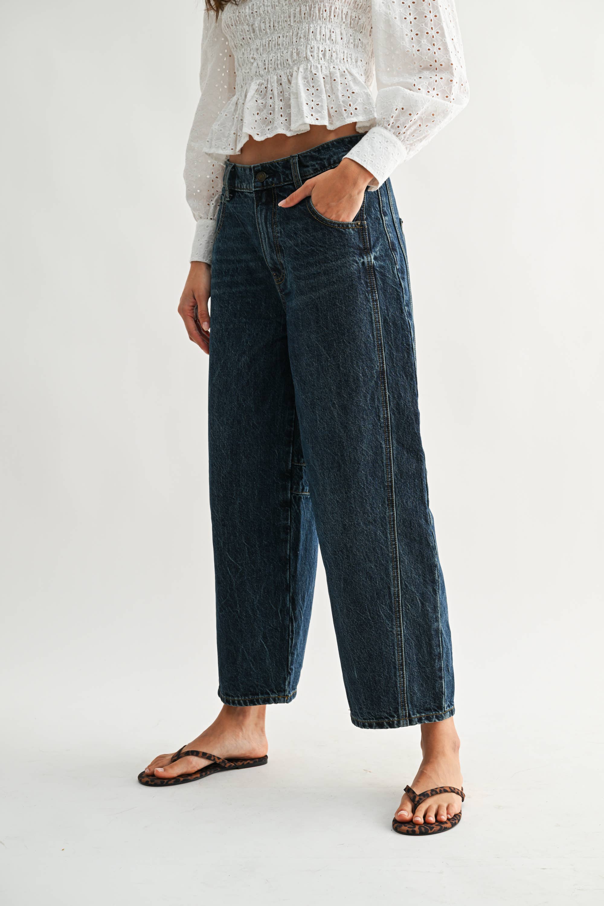 Wide-Leg Dark Wash Denim Jeans