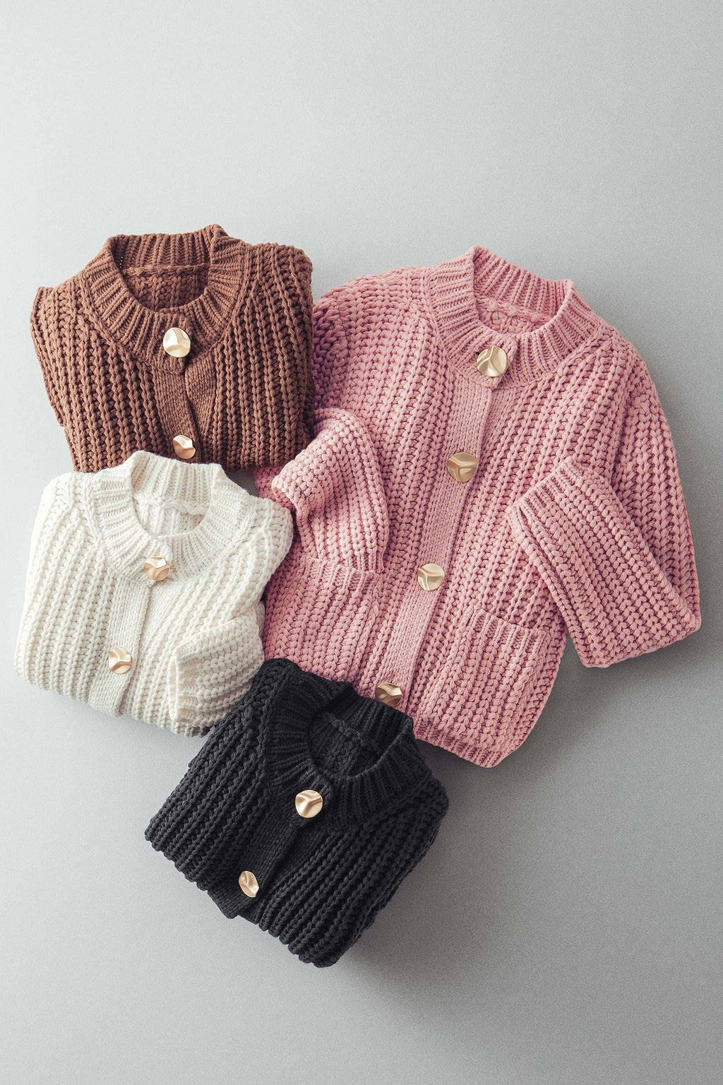 Chunky Gold Button Ribbed Knit Cardigan