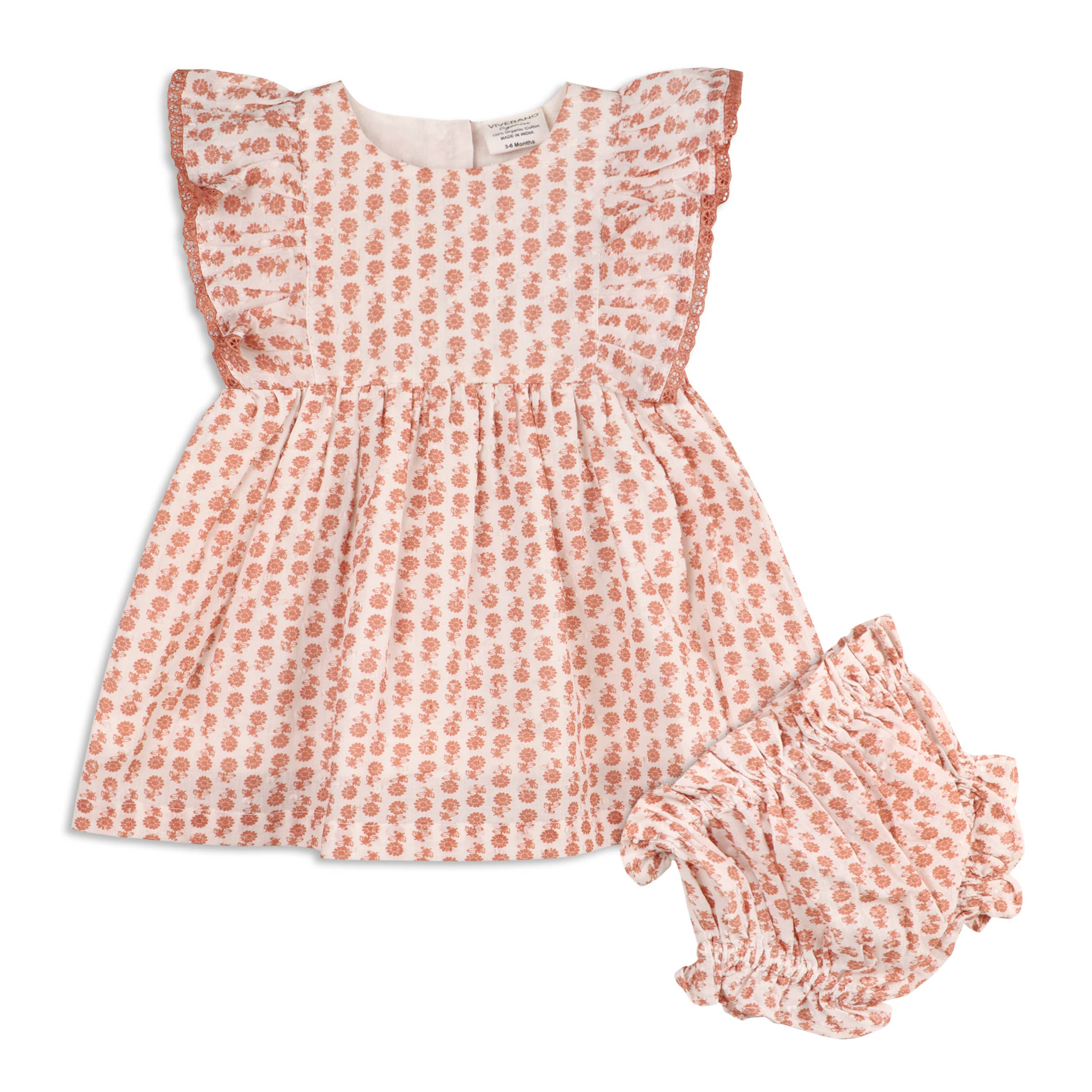 Heather Dobby Cotton Floral Baby Dress + Bloomer (Organic)