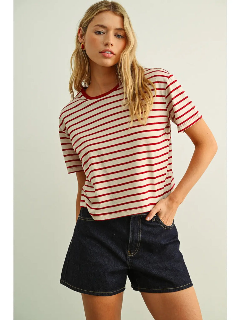 Essential Stripe Ringer Tee in Red