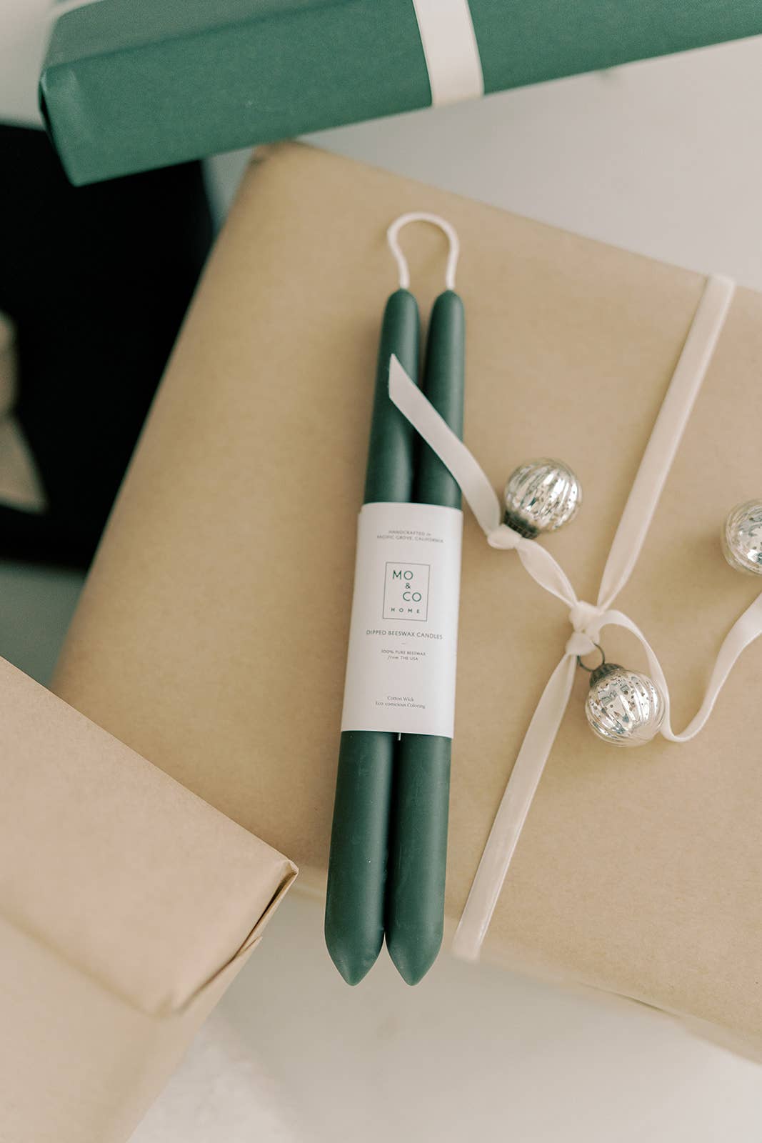 Forest Green Dipped Beeswax Taper Candles