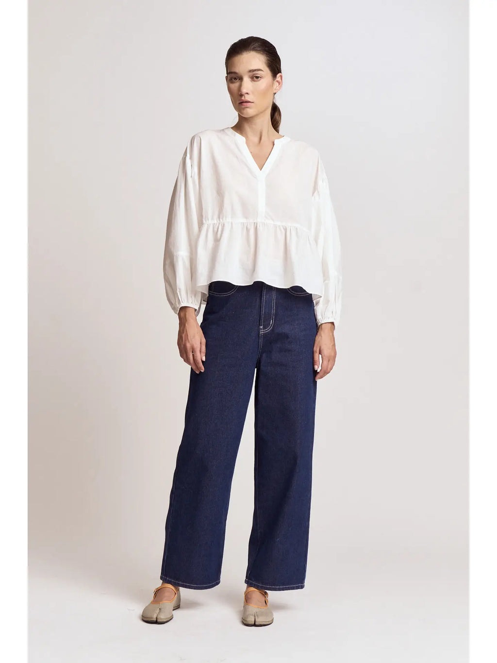 Panel Balloon Sleeve Blouse