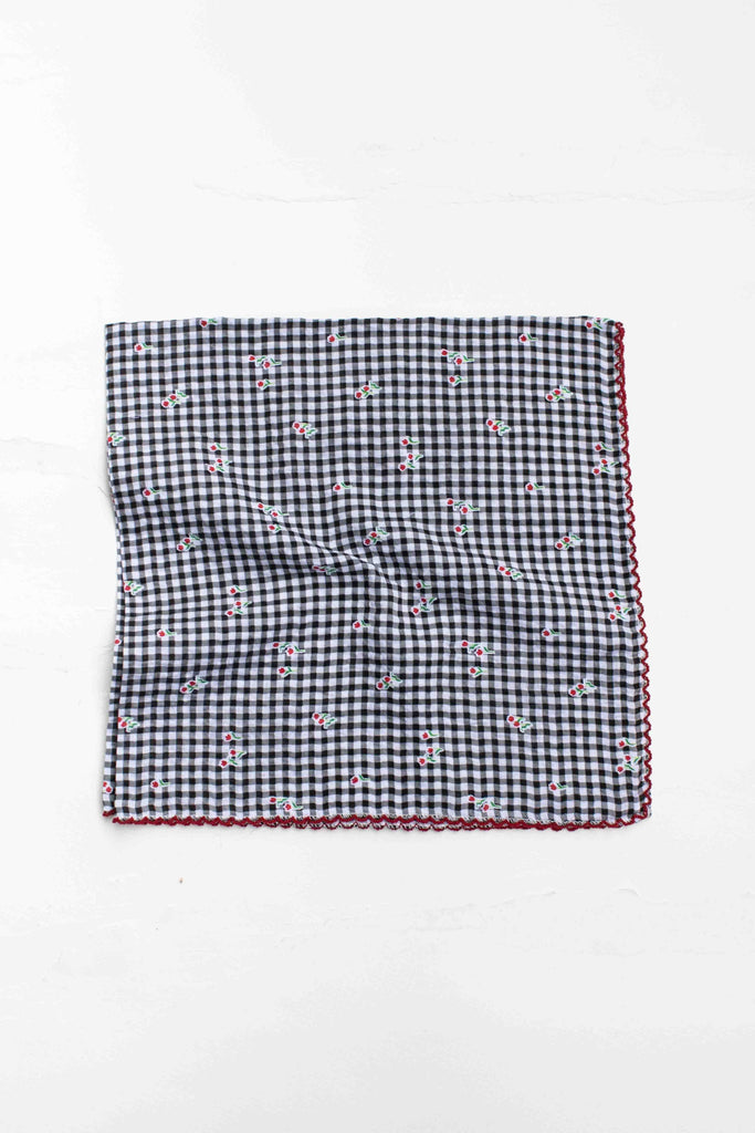 Gingham Floral Cotton Blend Scarf
