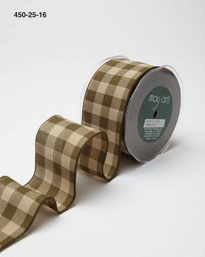 Olive Green & Natural Woven Jumbo Check Ribbon
