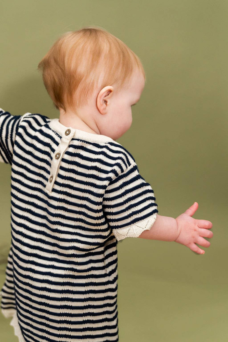 Pointelle & Navy Stripe Knit Tunic Dress & Bloomer (Organic)