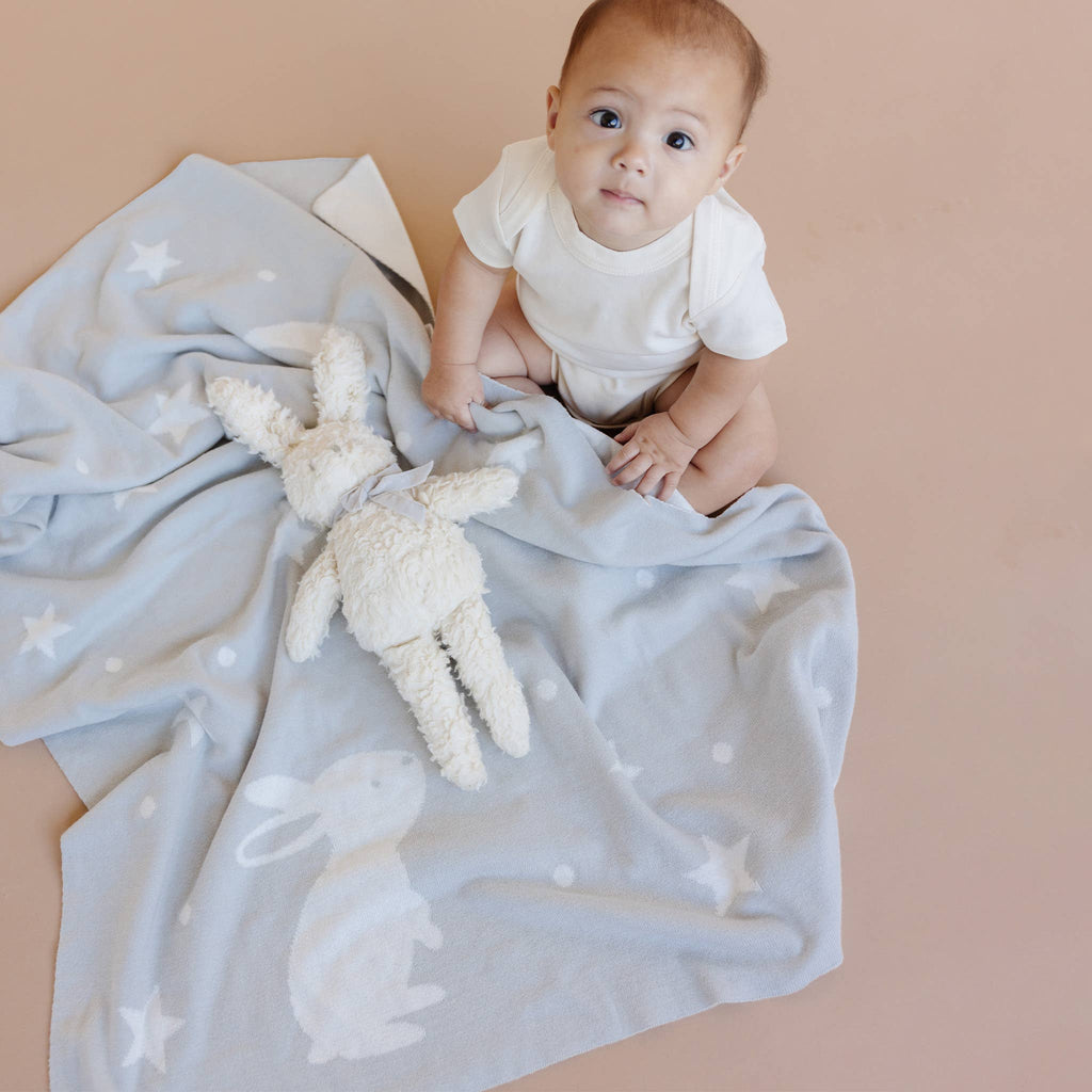 Gray Star Moon Bunny Lovey Blanket Set