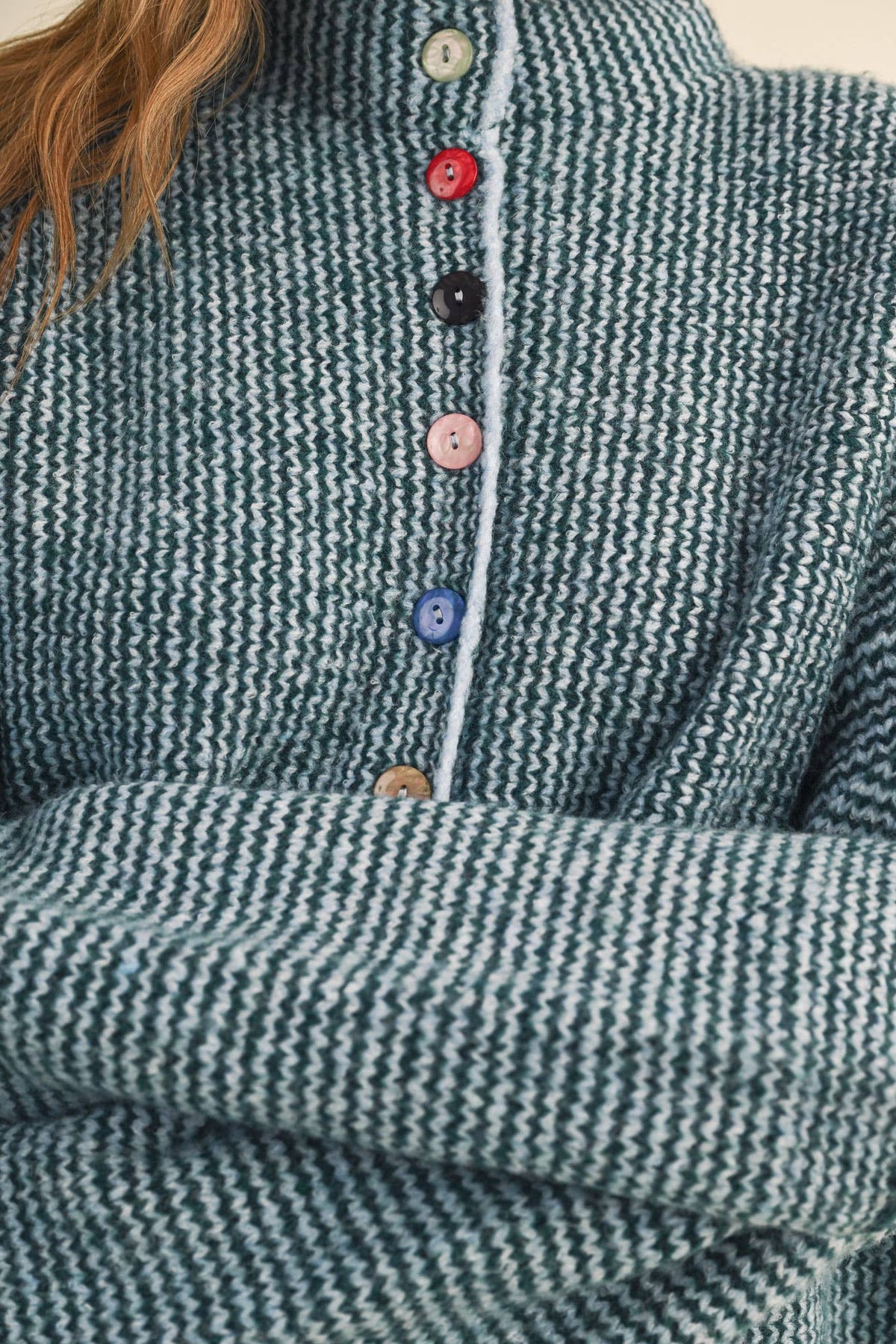 Striped Sweater Cardigan with Colorful Buttons
