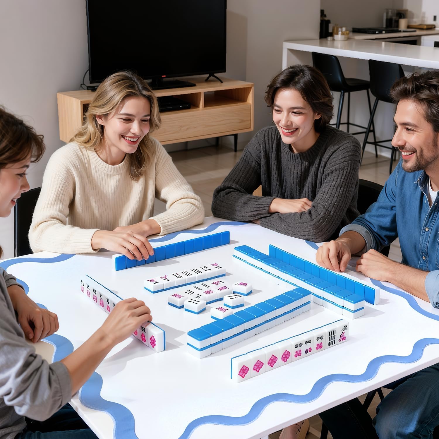 Blue Scalloped Mahjong Mat