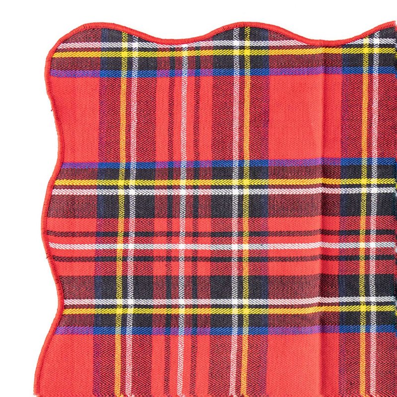 Red Plaid Scalloped Dinner Napkin